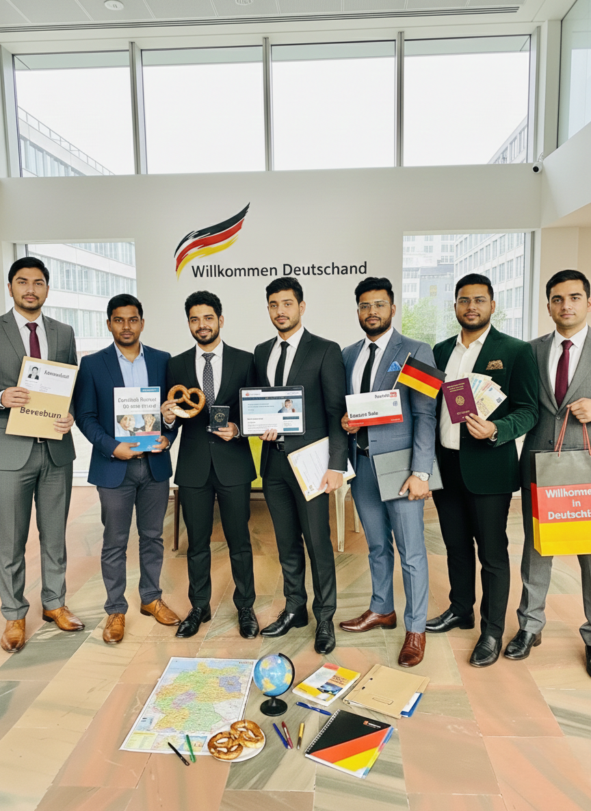 Students studying in a German university campus